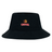 The Raleigh Venom Crusher Bucket Cap by EMB S&S Activewear is a black cotton twill bucket hat with the Harlem Rugby Venom logo embroidered on the front, combining classic style with sun protection.