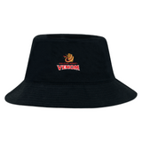 The Raleigh Venom Crusher Bucket Cap by EMB S&S Activewear is a black cotton twill bucket hat with the Harlem Rugby Venom logo embroidered on the front, combining classic style with sun protection.