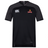 The black and gray Raleigh Venom Vapodri Evader Jersey by EMB Canterbury features "Canterbury" and "VENOM" logos on the front. Enhanced with VapoDri technology, it’s perfect for showcasing your passion during the Rugby World Cup.