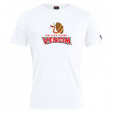 The Raleigh Venom Club Plain Tee by WRS Canterbury features a snake in a rugby helmet logo, offering customization options for a stylish and personal touch.