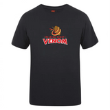 The Raleigh Venom Club Plain Tee by WRS Canterbury features a coiled red snake, rugby ball, and bold "Raleigh Rugby Venom" text in red and yellow. Made from a premium cotton-heavy blend, it's ideal for fans seeking stylish wardrobe customization.