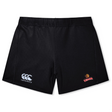 The Raleigh Venom Women's Yokohama Short by EMB Canterbury is made from Vapodri fabric, featuring the Canterbury logo on the left and a bold red scorpion emblem on the right.