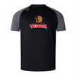 The "Raleigh Venom Elite Training Tee" by WRS Canterbury, available in black and grey, showcases a coiled snake logo and "Raleigh Rugby Venom" text on the front, crafted from Vapodri fabrics for enhanced performance.