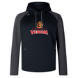 The Raleigh Venom Elite Training Hoody by WRS Canterbury, featuring a snake logo, is crafted from premium fabrics for performance and comfort. It has a dark body with lighter sleeves.