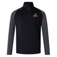 The Raleigh Venom Women's Elite First Layer by EMB Canterbury is a black and gray long-sleeve sports jersey with a half-zip front, featuring the "Venom" logo on the chest. It's designed with VapoDri technology for optimal moisture management.