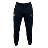 The Raleigh Venom Leisure Sweatpant by EMB Canterbury features black design with two embroidered logos on the front, made from organic cotton and recycled polyester fleece, complete with a drawstring waistband and tapered legs.