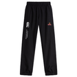 The Raleigh Venom Cuffed Hem Stadium Pant by EMB Canterbury features black rugby pants with an elastic waistband, cuffed hems, the Canterbury logo, and a red and gold emblem on the thigh.