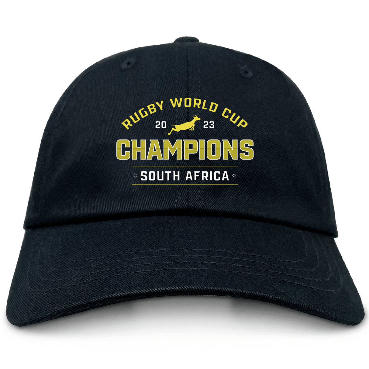 Rugby world cup champions South Africa dad hat made with cotton twill material. 
Replacement: South Africa RWC 23 Champions Cotton Twill Dad Cap by EMB Alpha Broder.