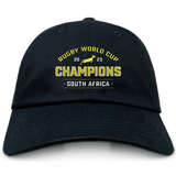 Rugby world cup champions South Africa dad hat made with cotton twill material. 
Replacement: South Africa RWC 23 Champions Cotton Twill Dad Cap by EMB Alpha Broder.