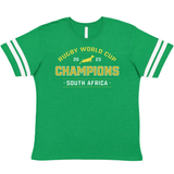 A green South Africa RWC 23 Champions Football Tee celebrating South Africa's rugby victory as WRS LAT.