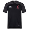 The Washington State University Vapodri Evader Jersey by Canterbury is a black short-sleeve jersey with "Canterbury" and "WSU Rugby" logos on the chest and a "Vapodri" label for advanced comfort from EMB Canterbury.