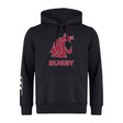 The Washington State University Club Hoodie by WRS Canterbury is a black custom hoodie with a red cougar head logo, "WSU" and "RUGBY" in bold, plus white stripes on the left sleeve for standout team branding.