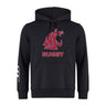The Washington State University Club Hoodie by WRS Canterbury is a black custom hoodie with a red cougar head logo, "WSU" and "RUGBY" in bold, plus white stripes on the left sleeve for standout team branding.