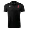 The Washington State University Club Dry Polo by EMB Canterbury is a black short-sleeve rugby polo with a collar, featuring Canterbury and WSU logos. Made with Vapodri technology for breathable, lasting comfort on and off the field.