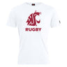 The WRS Canterbury Washington State University Club Plain Tee features a white cotton blend with a maroon cougar head logo above bold, all-caps "RUGBY.