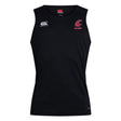 The EMB Canterbury Washington State University Club Dry Singlet is a black sleeveless athletic shirt with Vapodri Technology, featuring a red WSU Cougars rugby logo on the left chest and Canterbury logo on the right—perfect for peak performance.