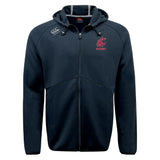 The Washington State University Tempo Vapodri Full-Zip Hoodie by EMB Canterbury features a "WSU Rugby" logo on the left chest, a white Canterbury logo on the right shoulder, and moisture-wicking fabric for comfort and style.