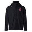 The Washington State University Elite Storm Jacket by EMB Canterbury is a black hooded jacket with the cougar logo and "Rugby" in red on the left chest.