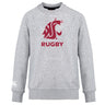 The Washington State University Club Crew Sweatshirt by WRS Canterbury features a maroon cougar logo, "RUGBY" on the front, and an ultra-soft feel with a small embroidered CCC logo on the sleeve.