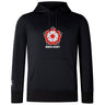 The Roses Rugby Club Lightweight Hoodie by WRS Canterbury features a black design with an embroidered red and white rose emblem and "ROSES RUGBY" text on the front, embodying classic Canterbury style.