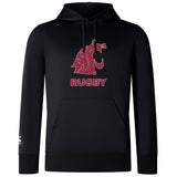 Stay comfortable and stylish in the WRS Canterbury Washington State University Club Lightweight Hoodie, featuring a maroon and white cougar logo with "Rugby" beneath, front pocket, and drawstring hood.
