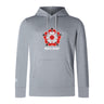 The WRS Canterbury Roses Rugby Club Lightweight Hoodie is a gray sweatshirt with a hood, kangaroo pocket, white and red rose graphics, and "Roses Rugby" text on the chest.