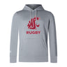 The Washington State University Club Lightweight Hoodie by WRS Canterbury features a front pocket, a red cougar logo above "RUGBY," and is perfect for showing team spirit.