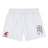 The Washington State University Tactic Short by EMB Canterbury features a red WSU logo and "RUGBY" on the left leg, plus a black Canterbury logo on the right. Ideal men's gym or training shorts.