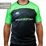 Someone wears a black and green "Teamatical" Canterbury Elite Full Custom Sublimated Jersey for men, featuring a regular fit and Raiona cut.