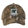 The EMB S&S Activewear Birmingham Steel Rugby Camo Cap in Realtree Extra features an embroidered team logo on the front, delivering a rugged and stylish look.