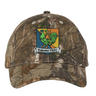 Takoma Touch Rugby Realtree Camo Cap in Realtree Xtra camouflage, featuring a shield crest with a green rooster knight and the text “Takoma TRFC” on a banner.