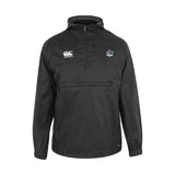The South Reapers Packaway Jacket by EMB Canterbury is a black, water-resistant Nylon Taffeta jacket with a front zipper pocket, Canterbury logo on the right chest, and an embroidered crest on the left.