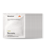 A row of Momentous Recovery 14-Travel Packs from Momentous, featuring vanilla flavor and whey protein for muscle repair, is displayed on a white background.
