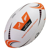 The Rhino All Blacks v Springboks “Greatest Rivalry” Vortex Pro Replica Ball from Rhino is a white commemorative rugby ball with striking orange and black patterns. It features the text “RUGBY’S GREATEST RIVALRY” along with two team logos, including a springbok and a silver fern, making it the perfect keepsake for fans celebrating this legendary match-up.