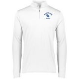 A white Nations of Rugby Romania Rugby 1/4 Zip Pullover with a blue logo on it, suitable for Romania Rugby fans.