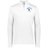 A white Nations of Rugby Romania Rugby 1/4 Zip Pullover with a blue logo on it, suitable for Romania Rugby fans.