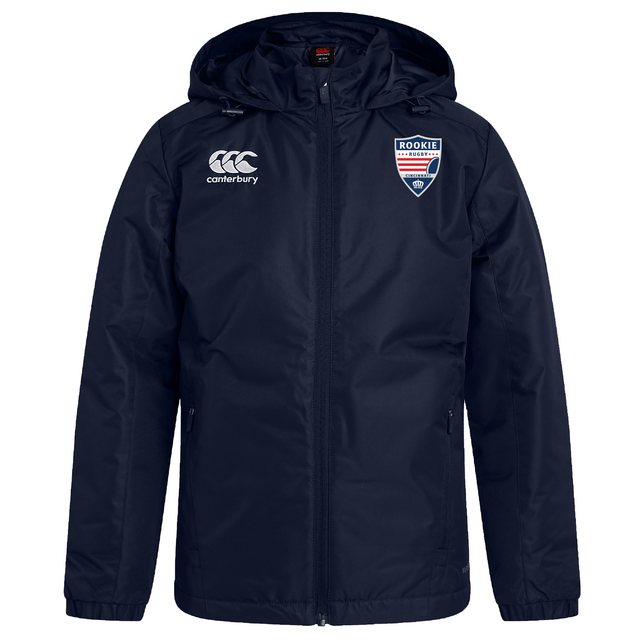 Cincinnati Rookie Rugby Club Vaposhield Stadium jacket by EMB Canterbury with a hood, featuring the EMB Canterbury logo on the right chest and a "rookie" badge on the left chest.