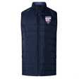 Navy blue padded Cincinnati Rookie Rugby Elite Microlite Gilet by EMB Canterbury with a high collar and zip-up front, featuring a "rookie" badge on the left chest.