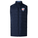 Navy blue padded Cincinnati Rookie Rugby Elite Microlite Gilet by EMB Canterbury with a high collar and zip-up front, featuring a "rookie" badge on the left chest.