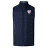 Navy blue padded Cincinnati Rookie Rugby Elite Microlite Gilet by EMB Canterbury with a high collar and zip-up front, featuring a "rookie" badge on the left chest.