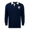 Long-sleeve navy blue Cincinnati Rookie Rugby Classic solid rugby jersey with a white collar and a red and white "rookie" crest on the left chest.