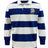 The EMB Mudoo Spartan Rugby Classic Long Sleeve Hooped Rugby Jersey features bold blue and white stripes and a Spartan helmet "RUGBY" patch on the left chest.