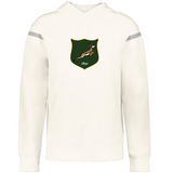 The WRS Augusta South Africa Heritage Prep Vintage Shield Hoodie features an off-white design, green springbok and "1891" chest logo, and silver sleeve stripes—ideal for South Africa rugby fans.