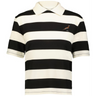 The EMB Augusta Women's Vintage South Africa Prep Street Rugby Crop is a short-sleeve polo with wide black and white stripes and a small springbok logo, inspired by classic South African rugby crop styles.