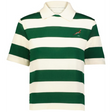 The EMB Augusta Women's Vintage South Africa Prep Street Rugby Crop features green and white stripes, short sleeves, and a small springbok logo—the ideal tee for casual flair.