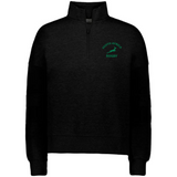 The EMB Augusta Women's Nations of Rugby South Africa Jackson Way Pullover is a black quarter-zip featuring "South Africa Rugby" and a green springbok logo—ideal for rugby supporters.