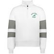 Show your team pride in the EMB Augusta Women's Nations of Rugby South Africa Jackson Way Pullover—a white quarter-zip cropped fleece with grey arm stripes and a green "South Africa Rugby" springbok logo on the chest.