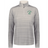 The EMB Augusta Women's Nations of Rugby South Africa Pursuit 1/4 Zip Pullover is a light gray, moisture-wicking top with subtle stripes and the iconic green springbok logo on the left chest.