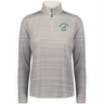 The EMB Augusta Women's Nations of Rugby South Africa Pursuit 1/4 Zip Pullover is a light gray, moisture-wicking top with subtle stripes and the iconic green springbok logo on the left chest.