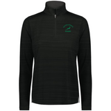 The EMB Augusta Women's Nations of Rugby South Africa Pursuit 1/4 Zip Pullover in black features moisture-wicking fabric, "South Africa Rugby" text, and a green rugby ball logo on the left chest for sporty style and comfort.